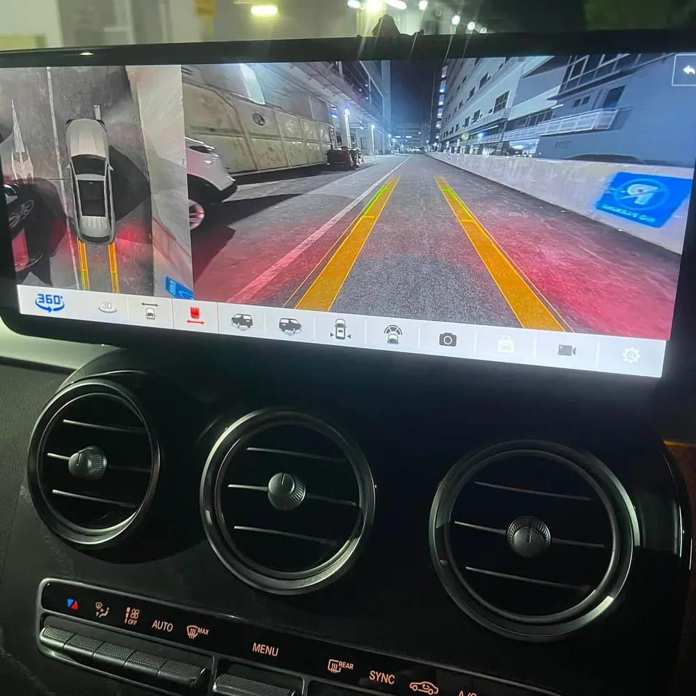 360-degree camera system displayed on an in-dash screen